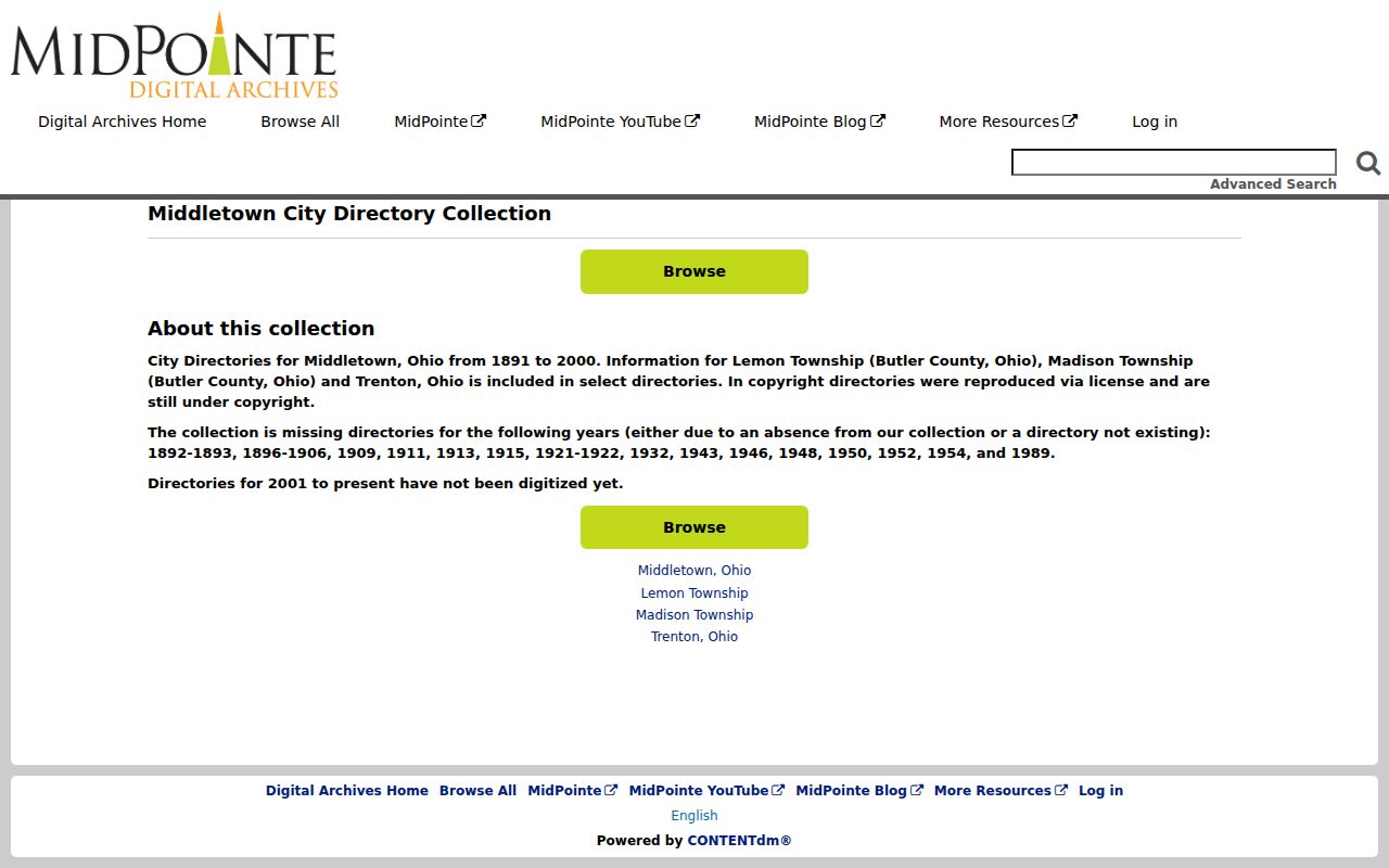 West Chester Township historical directory collection in MidPointe Digital Archives