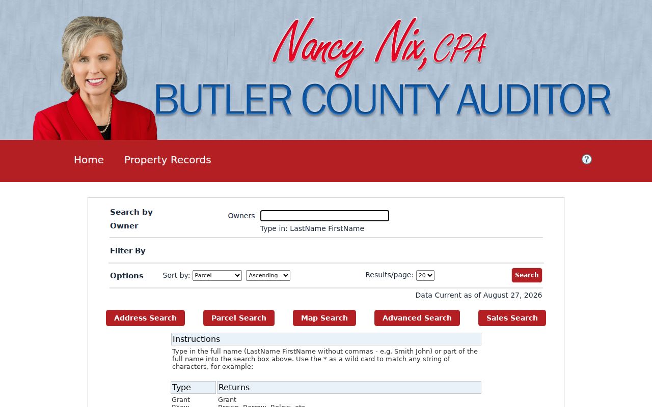 West Chester Township residents directory Butler County Auditor owner search