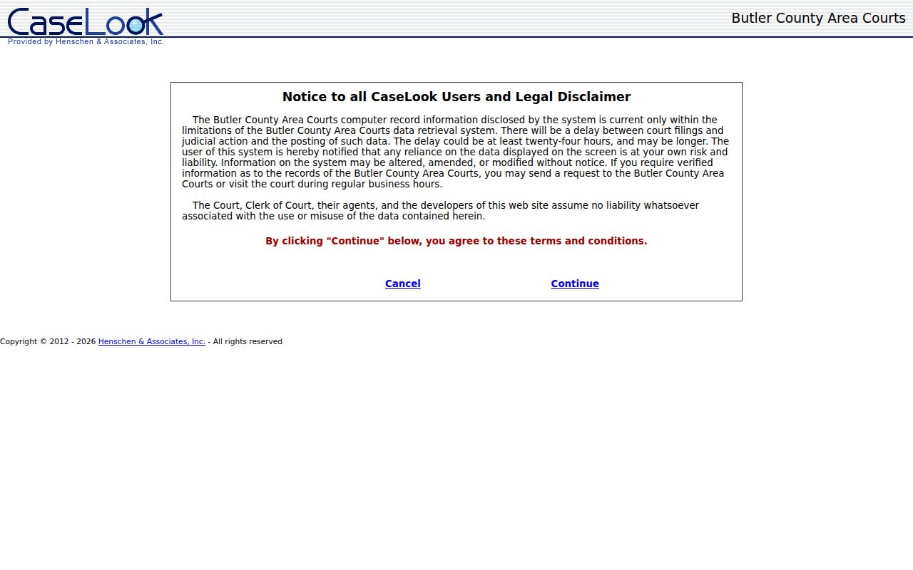 West Chester Township resident lookup at Butler County Area Courts CaseLook