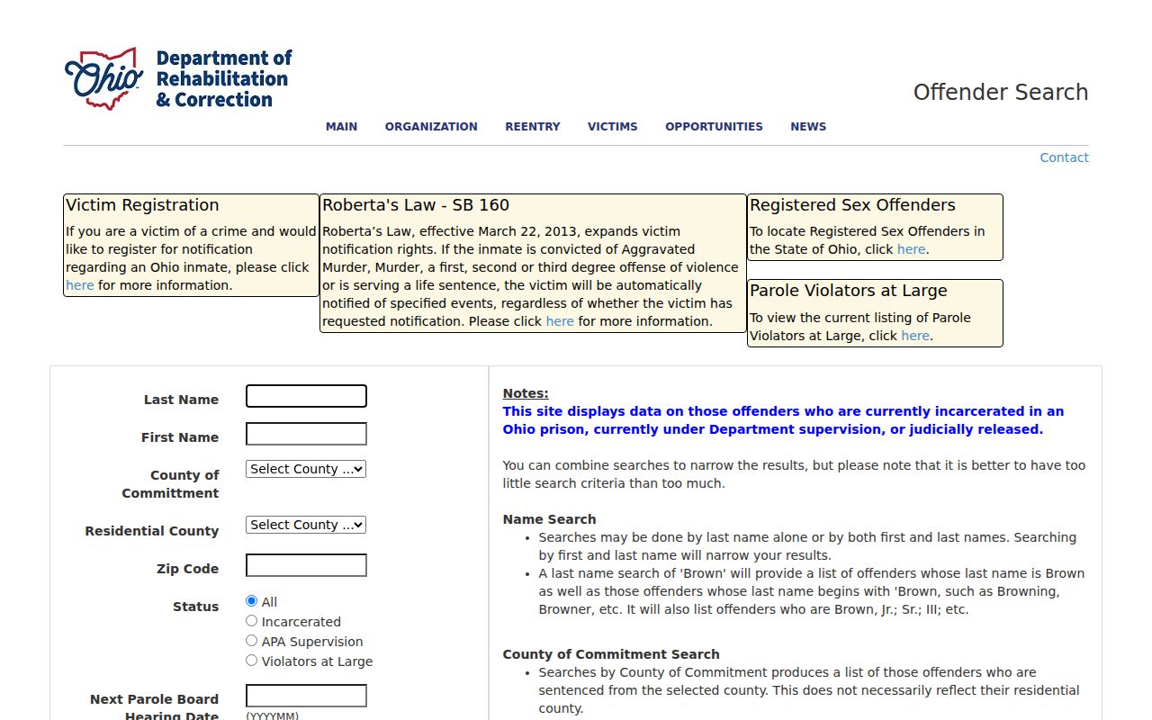West Chester Township resident lookup using Ohio offender search limits