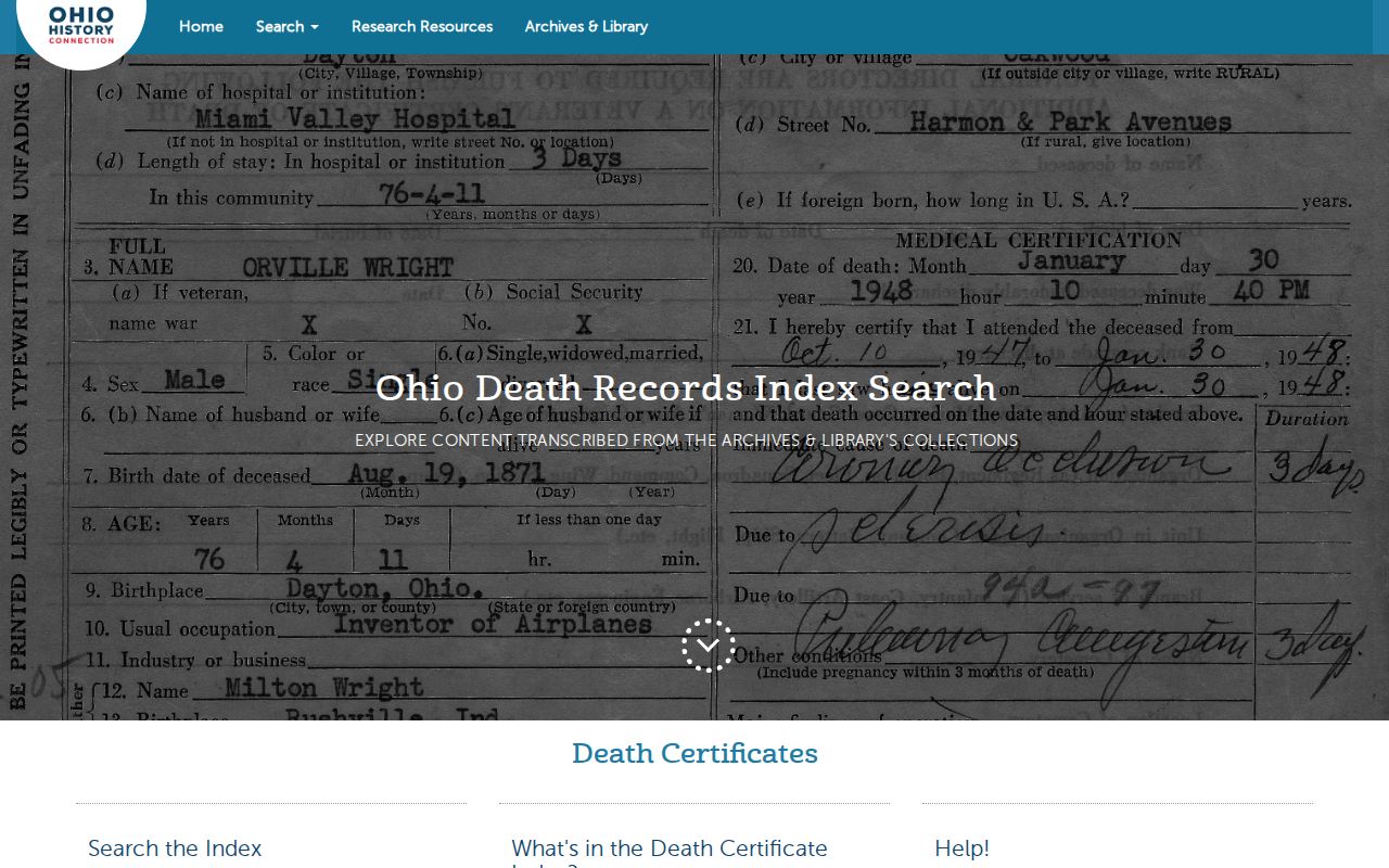 West Chester Township resident lookup Ohio historical death index