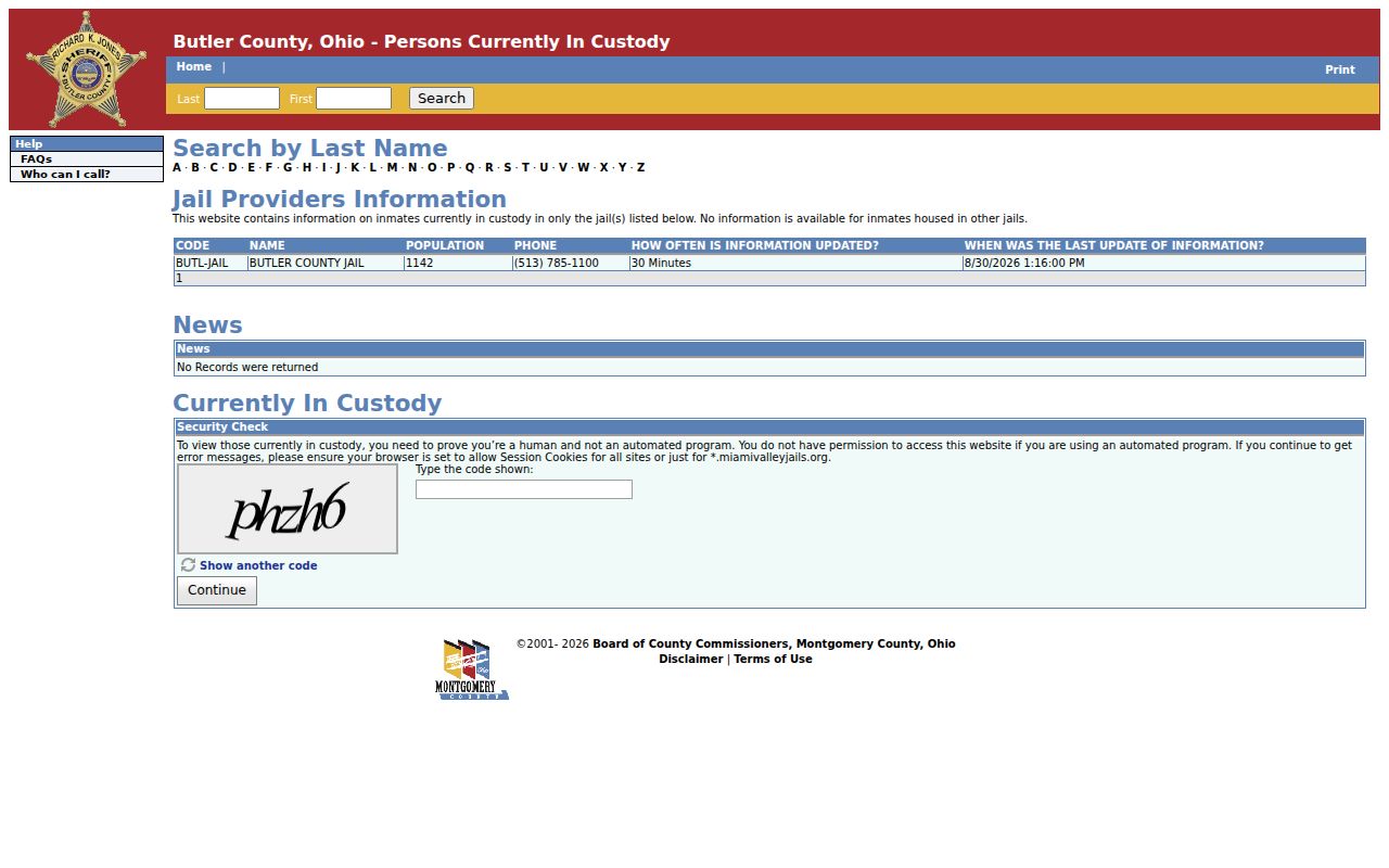 West Chester Township resident lookup Butler County jail roster source